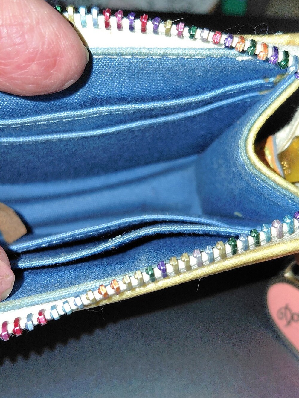 Dooney & Bourke Multicolor Logo Card Wallet Tan Trim Rainbow Zipper, ID Window - Picture 3 of 6